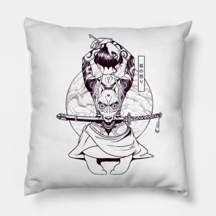 Kitsune Fury - Black and White version Pillow