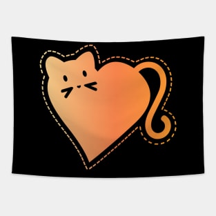 Heart Cat in Orange Tapestry