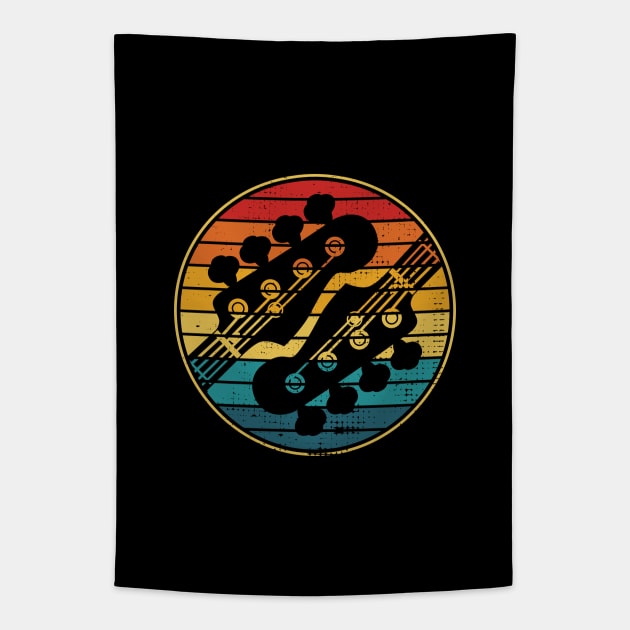 Retro Vintage Circle Sunset Bass Guitar Headstock Tapestry by nightsworthy