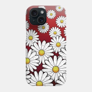 daisies retro style pattern on a dark red maroon background Phone Case