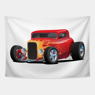 Classic Bold Red Custom Street Rod Car with Yellow and Orange Hotrod Flames Tapestry