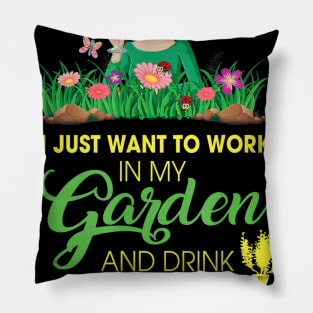 Gardener Gift I Love Garden And Drink Wine Gardening Pillow