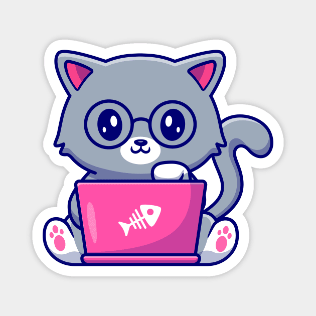 Cute Cat Working On Laptop Magnet by Catalyst Labs