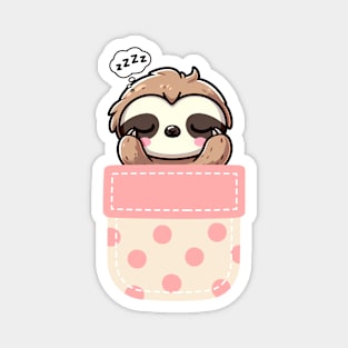 Sleepy Sloth in Polka Dot Pocket Magnet