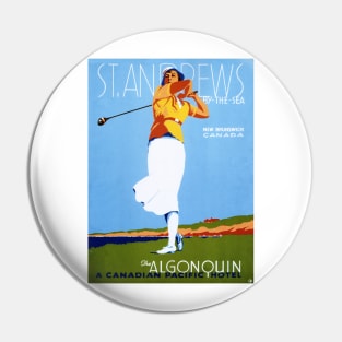 Golf St Andrews by the Sea The Algonquin Art Deco Hotel Vintage Pin