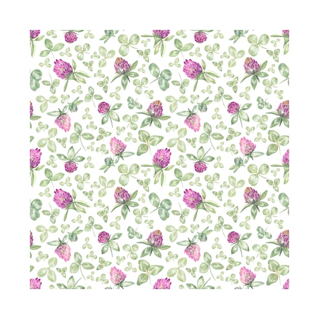 Clover meadow pattern on white by Flowersforbear