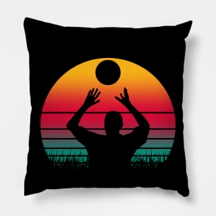 Travel back in time with beach volleyball - Retro Sunsets shirt featuring a player! Pillow