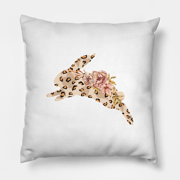 Cute leopard floral boho bunny silhouette illustration Pillow by tiana geo
