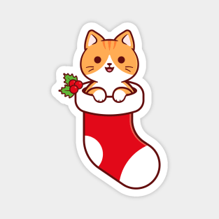 Cute Orange Tabby Cat Inside a Christmas Stocking Magnet