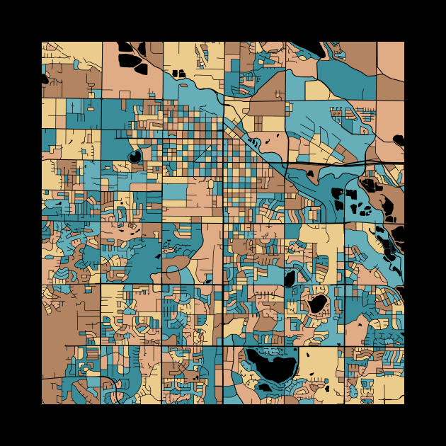 Fort Collins Map Pattern in Mid Century Pastel by PatternMaps