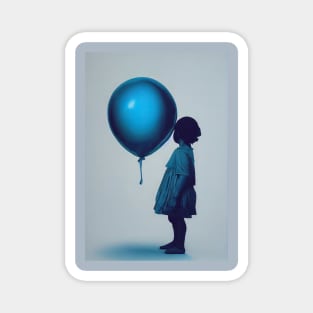 Lone child with blue balloon Magnet