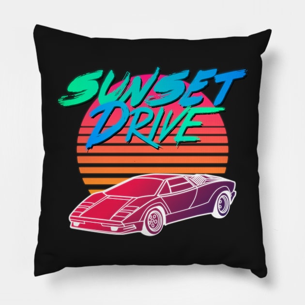 Sunset Drive Pillow by DylanBlairIllustration