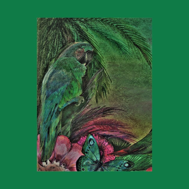 GREEN PARROT MACAW TROPICALDECO POSTER ISLAND ART PRINT PALM DESIGN by jacquline8689