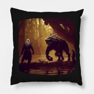 Fighting Monsters - Fantasy - Witcher Pillow