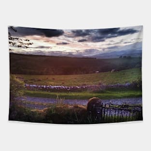 Evening sunset over the garden gate - Stirlingshire, Scotland Tapestry