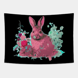 Abstract, pink bunny with flowers Tapestry