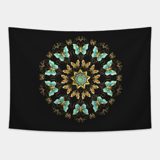 Mandala of Golden Butterflies ( Gold Butterflies ) Tapestry