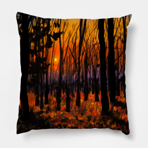 Fall Forest Painting Pillow by missdebi27