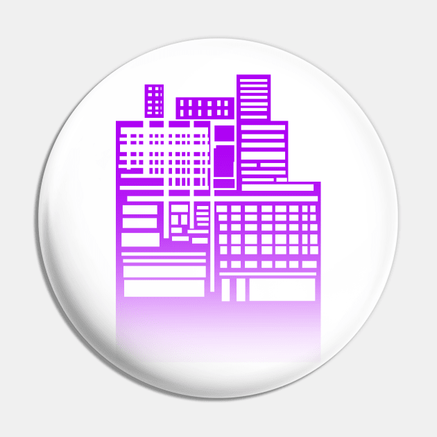 8-bit city Purple Version T-Shirt Pin by sketchbooksage