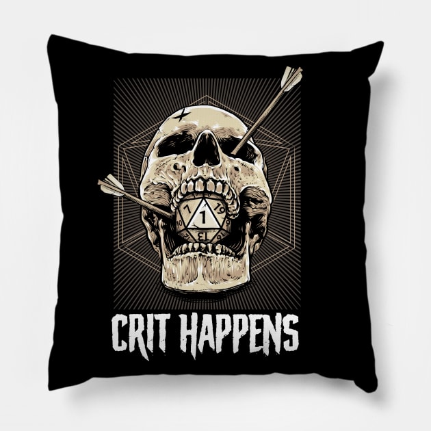 DND D20 Crit Happens Dice Roll Pillow by NerdGamePlus