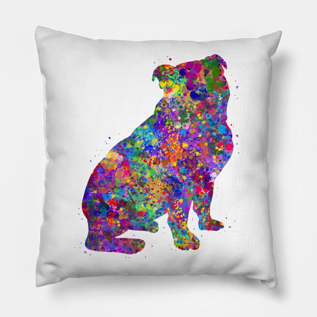 English Bulldog Puppy watercolor Pillow by Yahya Art