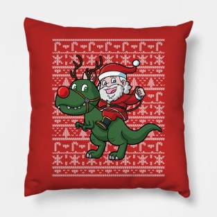 Santa Claus T Rex Ugly Christmas Sweater Pillow