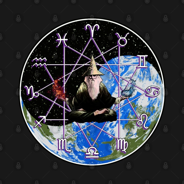 Zodiac Wizard: Earth and Space Yin Yang - Occult Astrology Design by Occult Designs