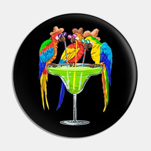 Parrots Drinking Margarita Hawaiian Vacation Birds Lovers Pin