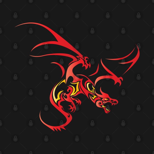 Flying Dragon in Tattoo/Tribal Style, Red by Designs by Darrin