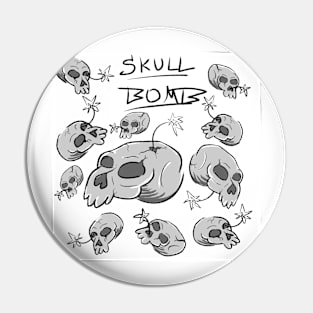Skull Bomb (Grey Scale & Title) Pin