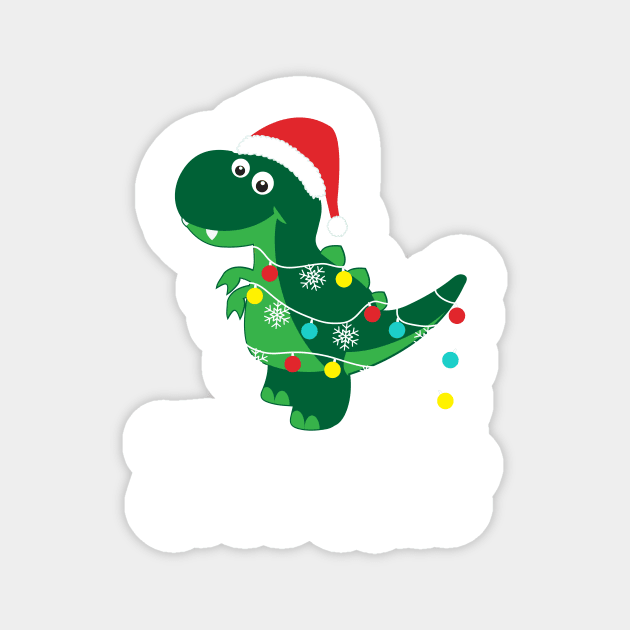 Cute Tyrannosaurus Tree Rex Funny Dino Santa Hat Christmas Dinosaur Magnet by teemaniac