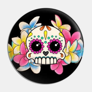 Calavera con Flores - Sugar Skull with Frangipani Flowers Pin