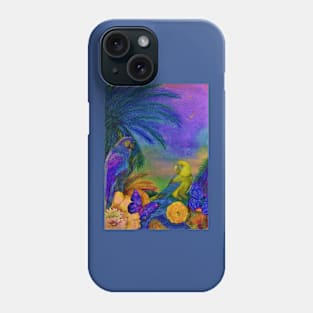 VIVID DECO PARROT ART POSTER EXOTIC BUTTERFLIES FLOWERS PALMS PURPLE BLUE YELLOW Phone Case