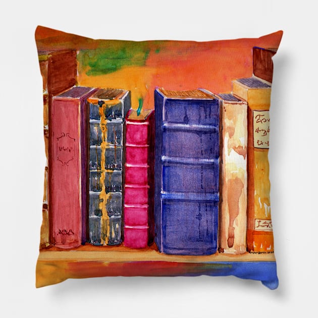 Old Books Watercolor Pillow by MMcBuck