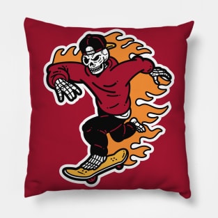 Flaming Skeleton Skater Illustration Pillow