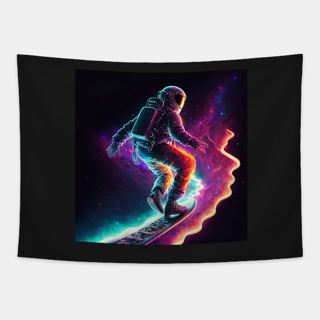 Astronaut surfing in space Tapestry by ramith-concept