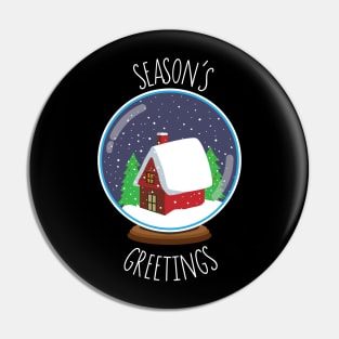 Season's Greetings Cozy Cabin Snowglobe Design Pin