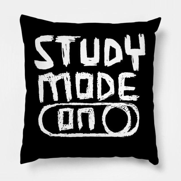 Study Mode ON for Home School or College Pillow by badlydrawnbabe