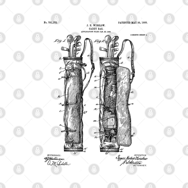 Golf Bag Patent - Caddy Art - Black And White by patentpress