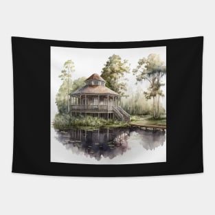 Watercolor Bayou Cabin Tapestry