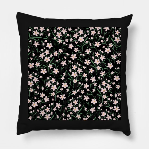 Watercolor Pink Floral Botanical Black Pattern Pillow by NdesignTrend