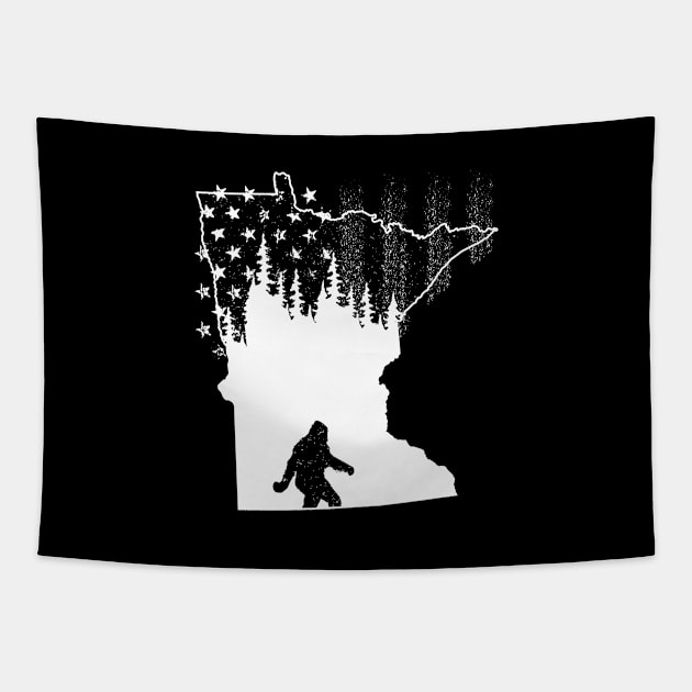 Minnesota Bigfoot American Flag Tapestry by Tesszero