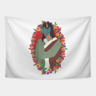 Hannya Lady Flower Garland Tapestry