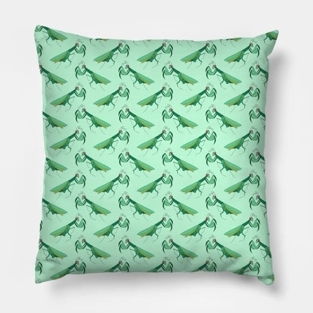 Green Praying Mantis Pattern Pillow by saradaboru