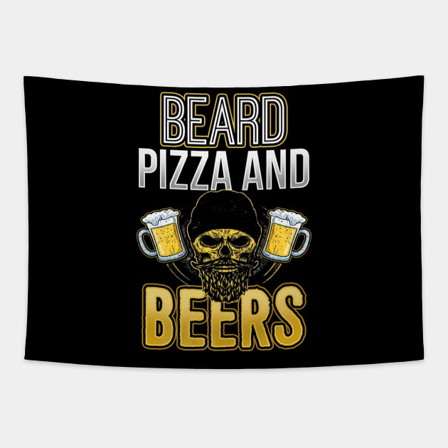 Beard Pizza And Beer Skull Tapestry by Watermelon Wearing Sunglasses