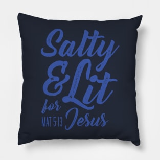 Salty and Lit for Jesus - Blue Distress Pillow