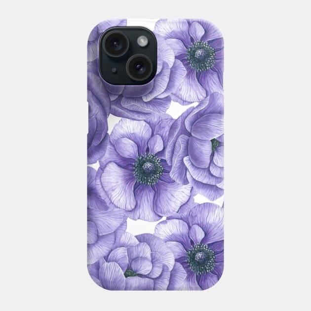 Violet anemone flowers watercolor pattern Phone Case by katerinamk