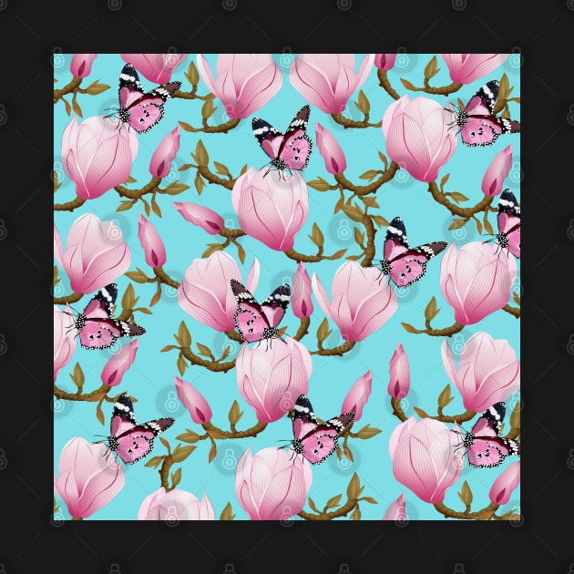 Magnolia Flowers With Butterflies by Designoholic