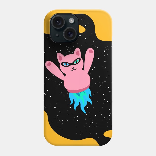 Pink Rocket Cat (funny, crazy, cute space) Phone Case by XOOXOO