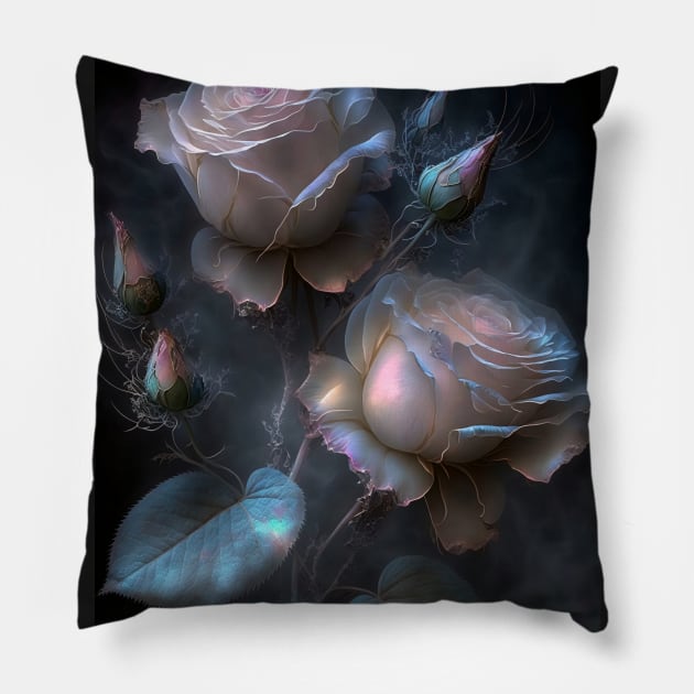 Iridescent pastel roses1 Pillow by redwitchart